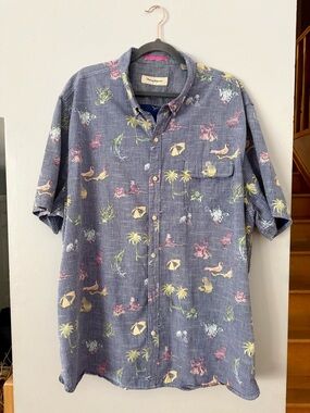 Tommy Bahama Ocean Sea Creatures Seersucker Hawaiian Shirt XXXL Reverse Print
